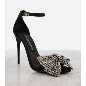 Dolce & Gabbana Keira Bow Sandal in Nero & Crystal 37 With Box womens High Heels